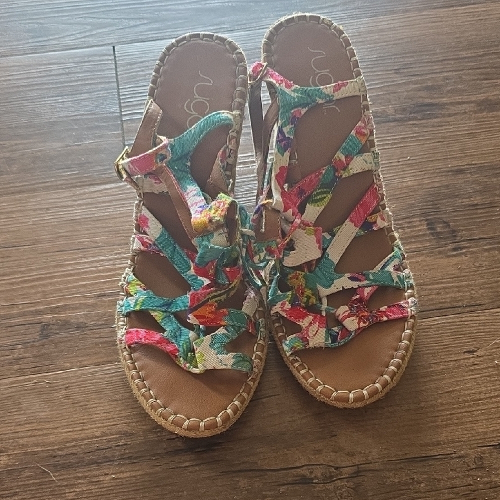Sugar Women's Multicolor Strappy Floral Sandals - Teal, Pink, Red